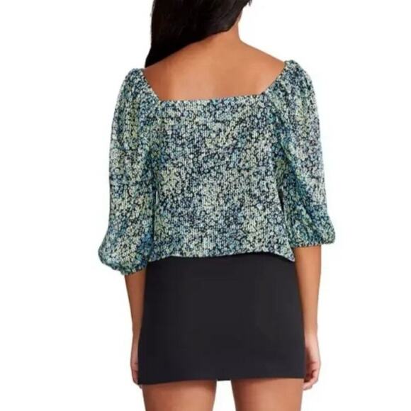 NWT Steve Madden Stevie Top 2X Blue Green Floral Blouse Crinkle Sheer Fairycore - Picture 14 of 16